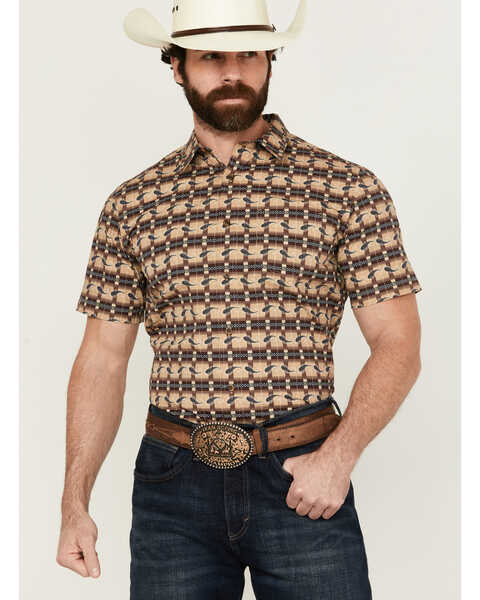 Gibson Men's Ombre Swirl Print Short Sleeve Button-Down Western Shirt , Brown, hi-res