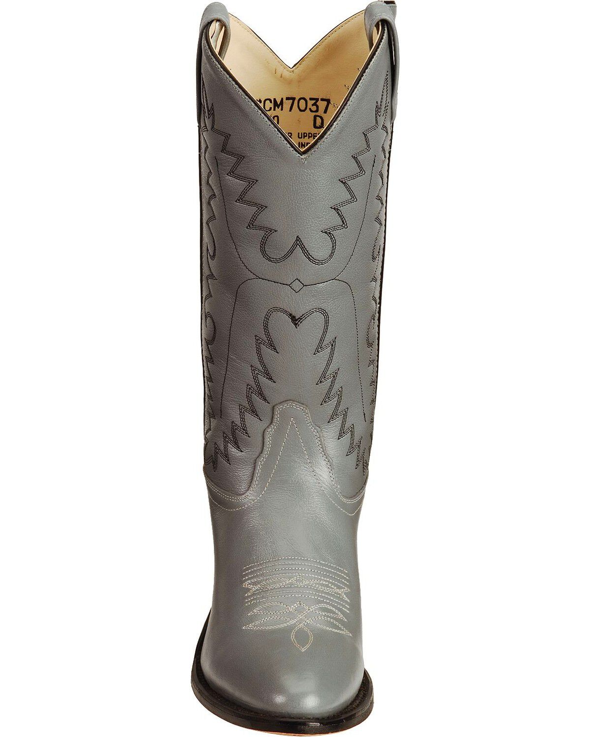 Image #4 - Old West Men's Smooth Leather Western Boots - Round Toe, Grey, hi-res