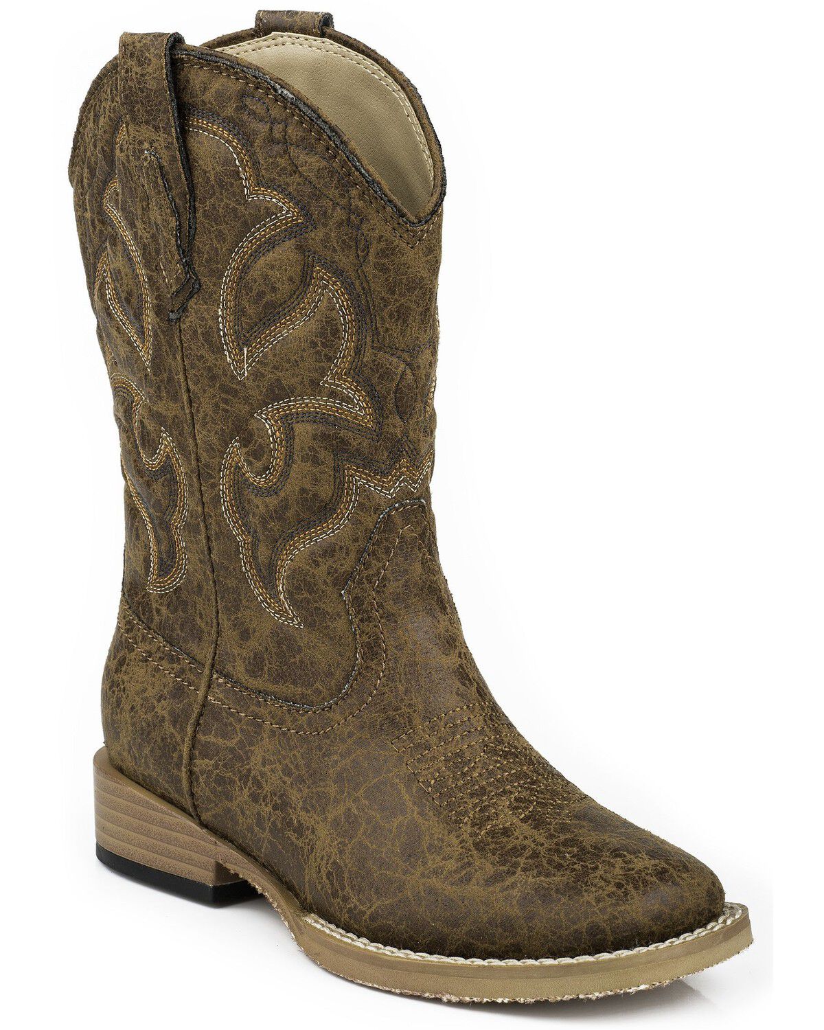 Image #1 - Roper Boys' Distressed Faux Leather Western Boots - Square Toe, Tan, hi-res