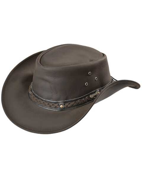 Outback Trading Co. Men's Chocolate Wagga Wagga UPF50 Sun Protection Leather Hat, Chocolate, hi-res