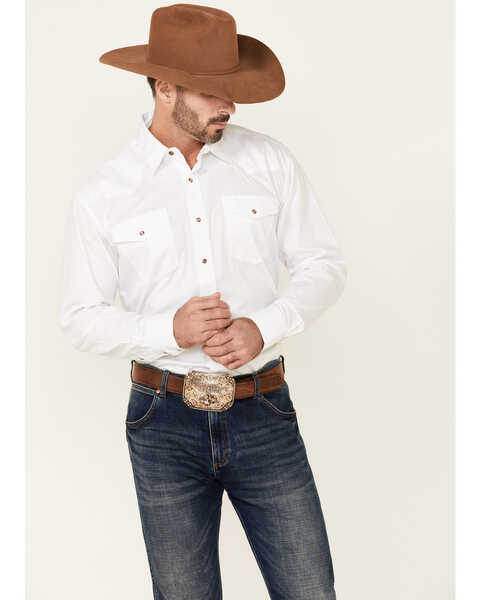 Image #1 - Roper Men's Amarillo Collection Solid Long Sleeve Western Shirt, White, hi-res