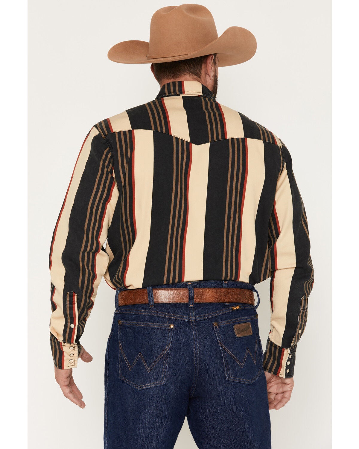 Image #4 - Wrangler X Coors Men's Cowboy Cut Striped Print Long Sleeve Snap Western Shirt, Black, hi-res