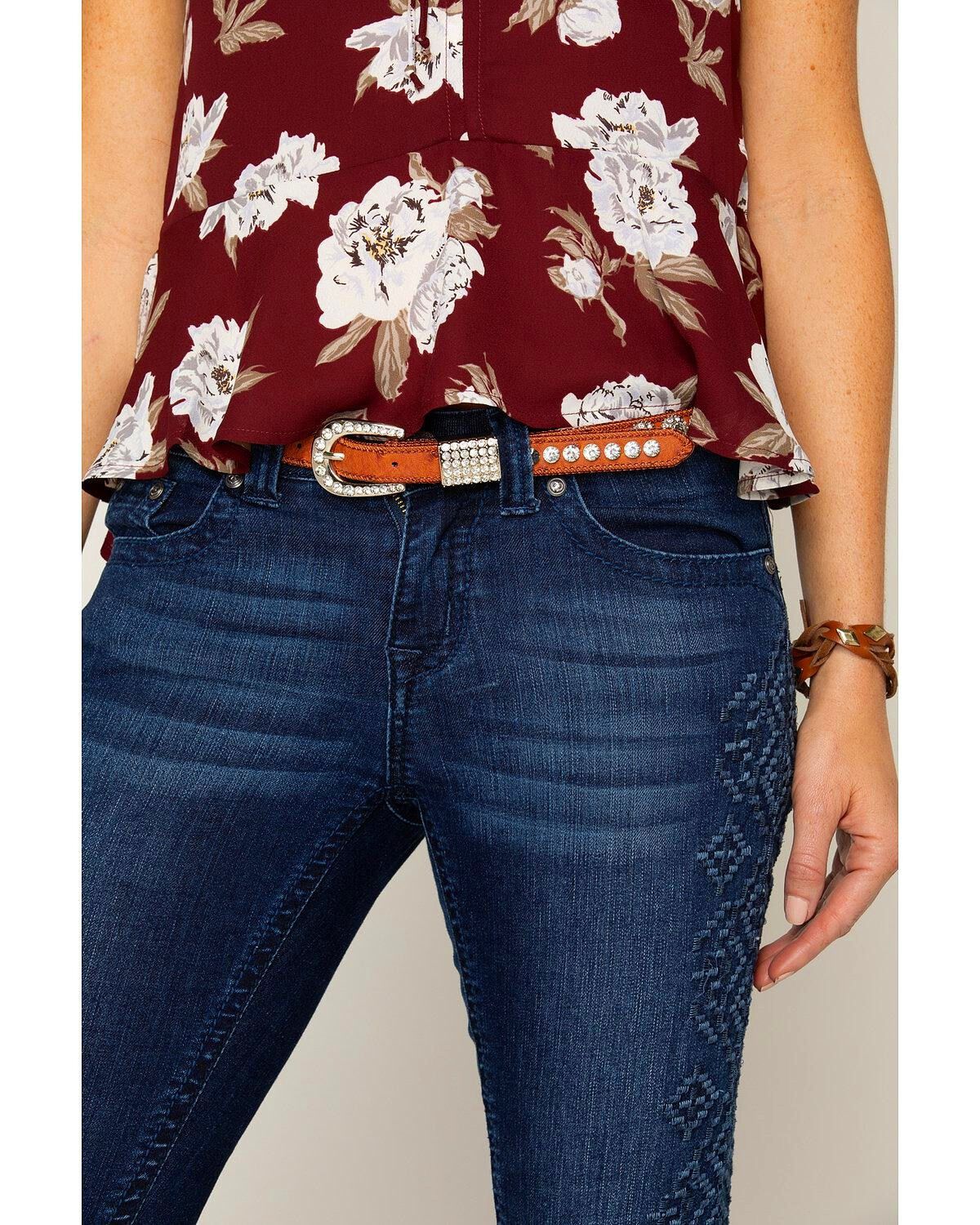 Image #5 - Shyanne Girls' Ostrich Print Rhinestone Belt, Brown, hi-res