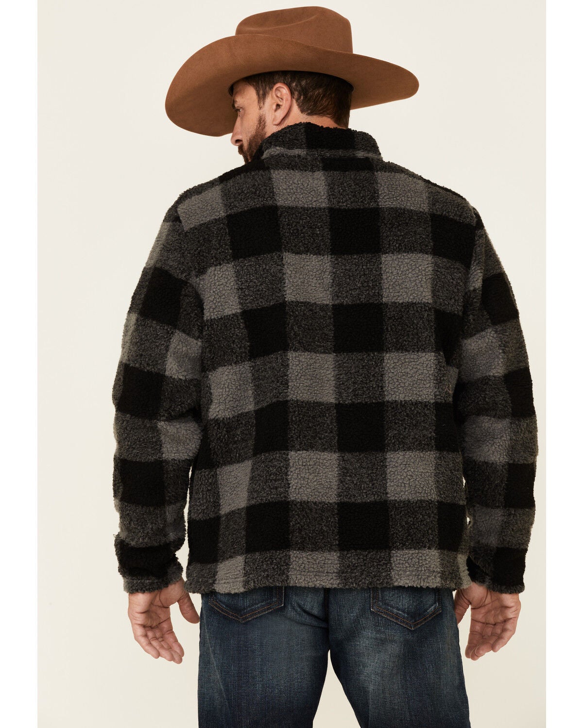 Image #4 - Wrangler Men's Charcoal Large Plaid 1/4 Zip Sherpa Pullover , , hi-res