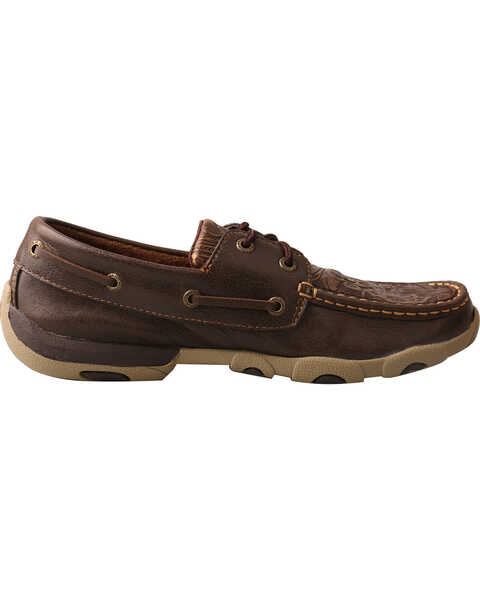 Image #2 - Twisted X Women's Tooled Boat Shoe Driving Mocs, Brown, hi-res