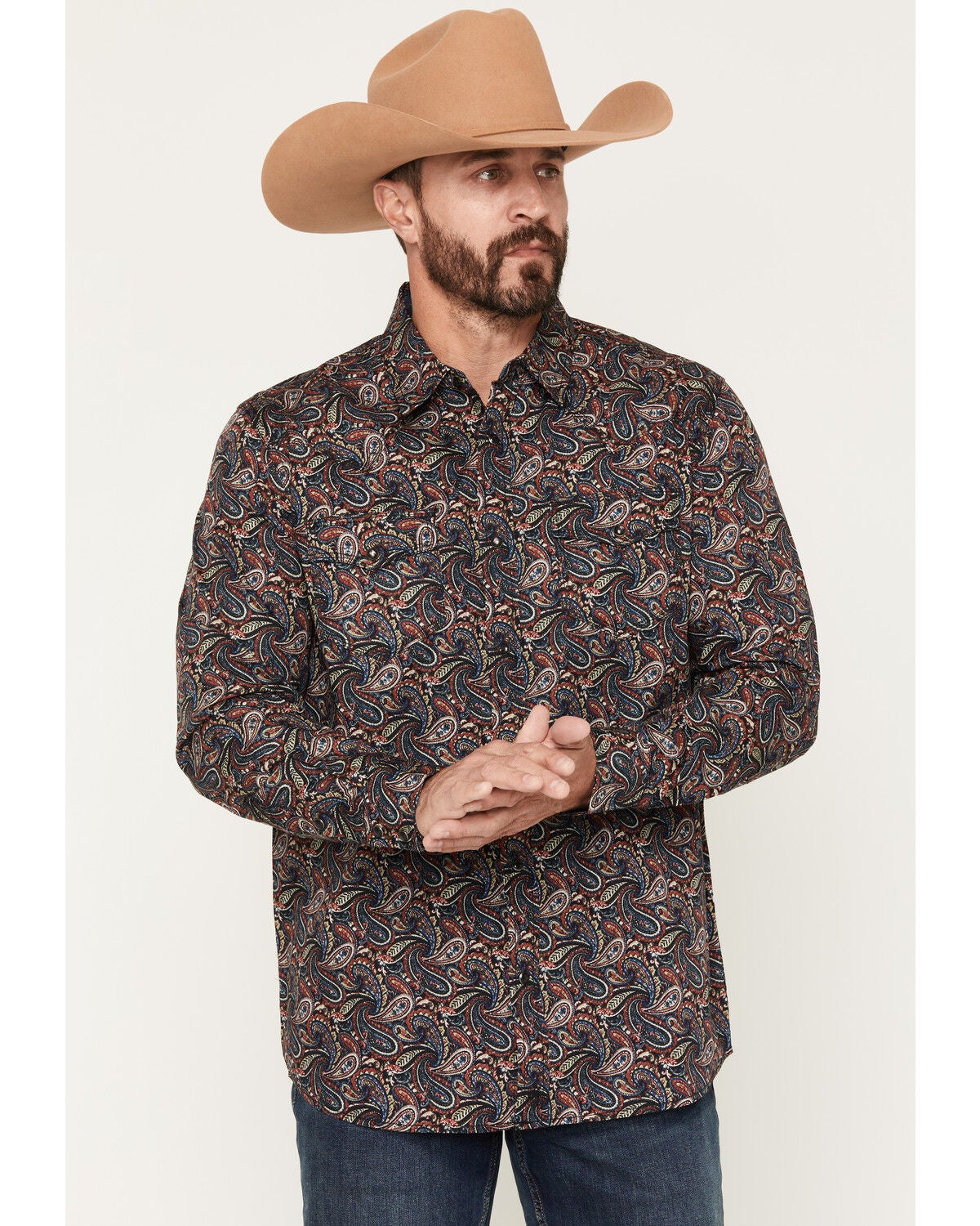 Image #1 - Moonshine Spirit Men's Saddle Paisley Print Long Sleeve Snap Western Shirt, Multi, hi-res