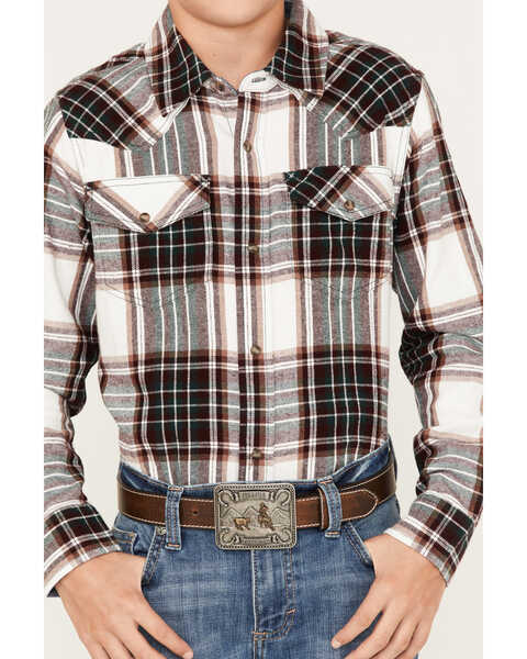 Image #3 - Cody James Boys' Plaid Print Long Sleeve Button-Down Flannel Shirt, Cream, hi-res