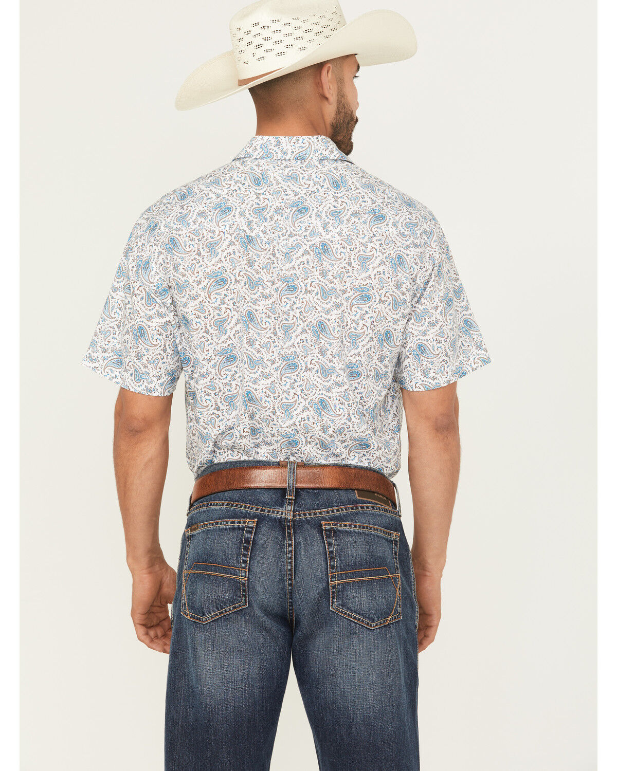 Image #4 - Roper Men's West Made Paisley Print Short Sleeve Pearl Snap Western Shirt, Cream, hi-res