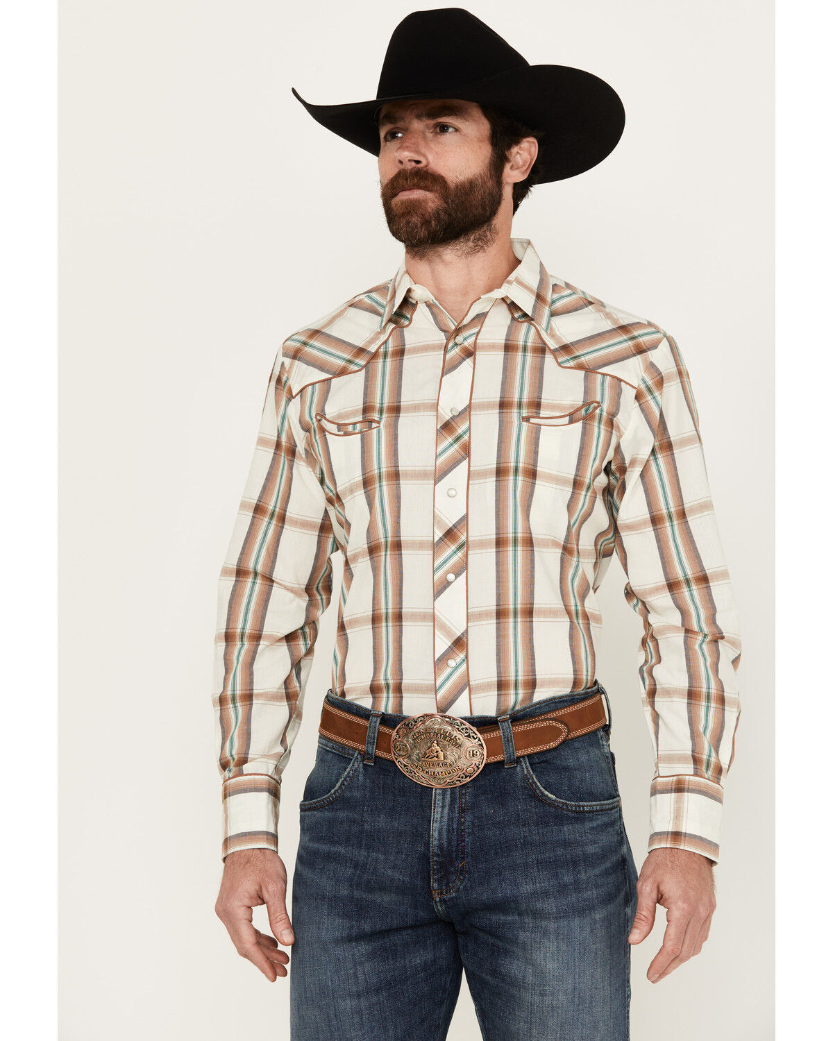Image #1 - Roper Men's Plaid Print Long Sleeve Pearl Snap Western Shirt, , hi-res