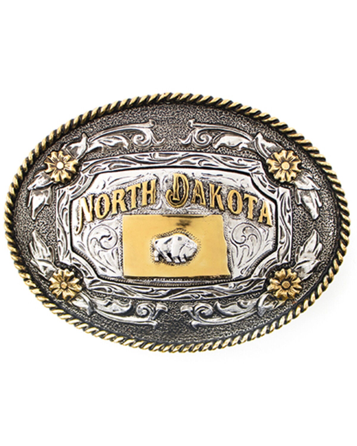 Image #1 - Cody James Oval Two-tone North Dakota Belt Buckle, No Color, hi-res