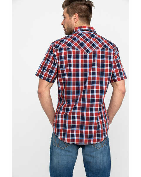 Image #2 - Wrangler Retro Men's Premium Plaid Print Short Sleeve Western Shirt , Navy, hi-res