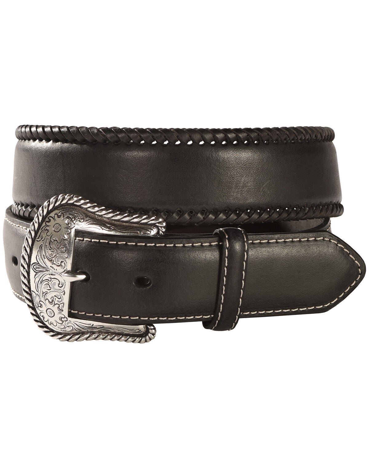 Nocona Men's Top Hand Lace Edge Concho Western Belt, Black, hi-res