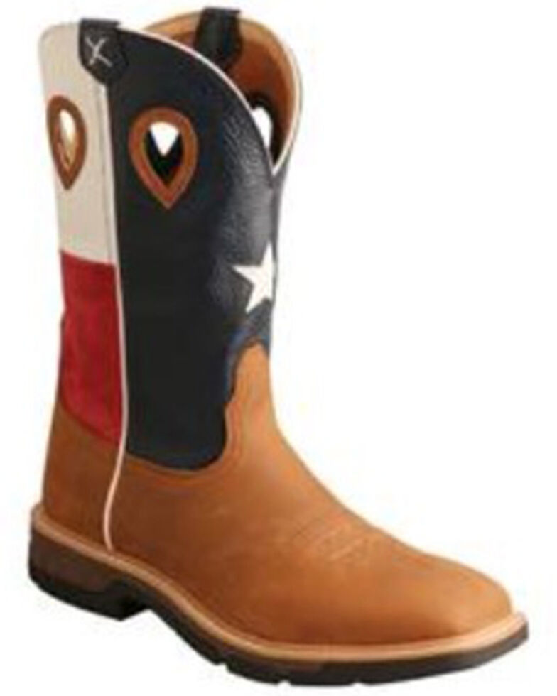 Twisted X Men's Texas Flag Lite Western Work Boots - Soft Toe, Lt Brown, hi-res