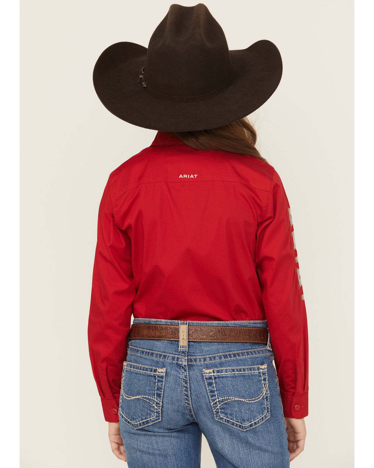 Image #4 - Ariat Girls' Serape Striped Team Logo Long Sleeve Button-Down Stretch Western Shirt, Red, hi-res