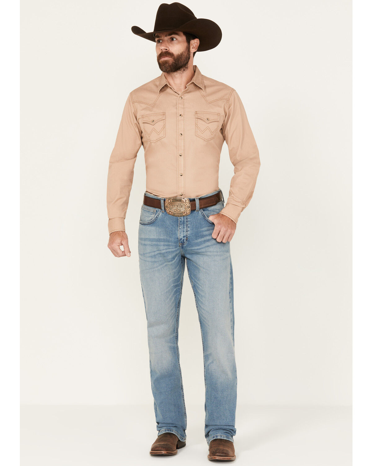 Image #1 - Wrangler 20X Men's Light Wash Shade Bootcut Stretch Jeans, Light Wash, hi-res
