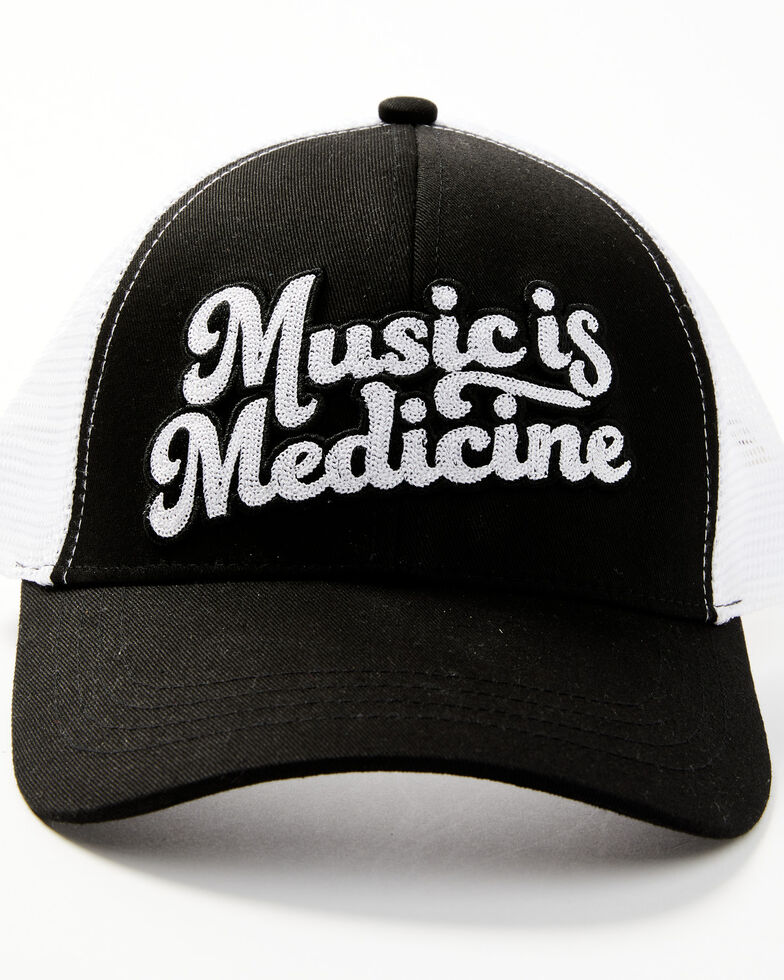 Idyllwind Women's Music Is Medicine Embroidered Mesh Back Ball Cap, Black, hi-res