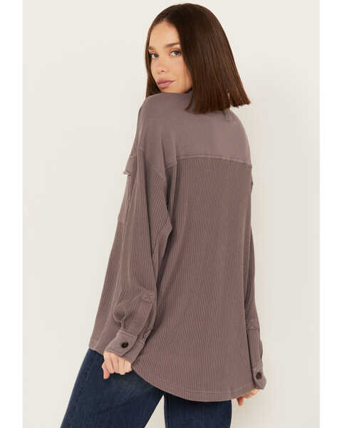 Image #4 - Cleo + Wolf Women's Oversized Knit Button Up Shirt, Purple, hi-res
