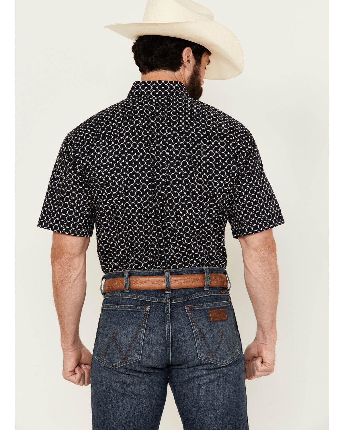 Image #4 - Cinch Men's Boot Barn Exclusive Geo Print Short Sleeve Button-Down Western Shirt, Navy, hi-res