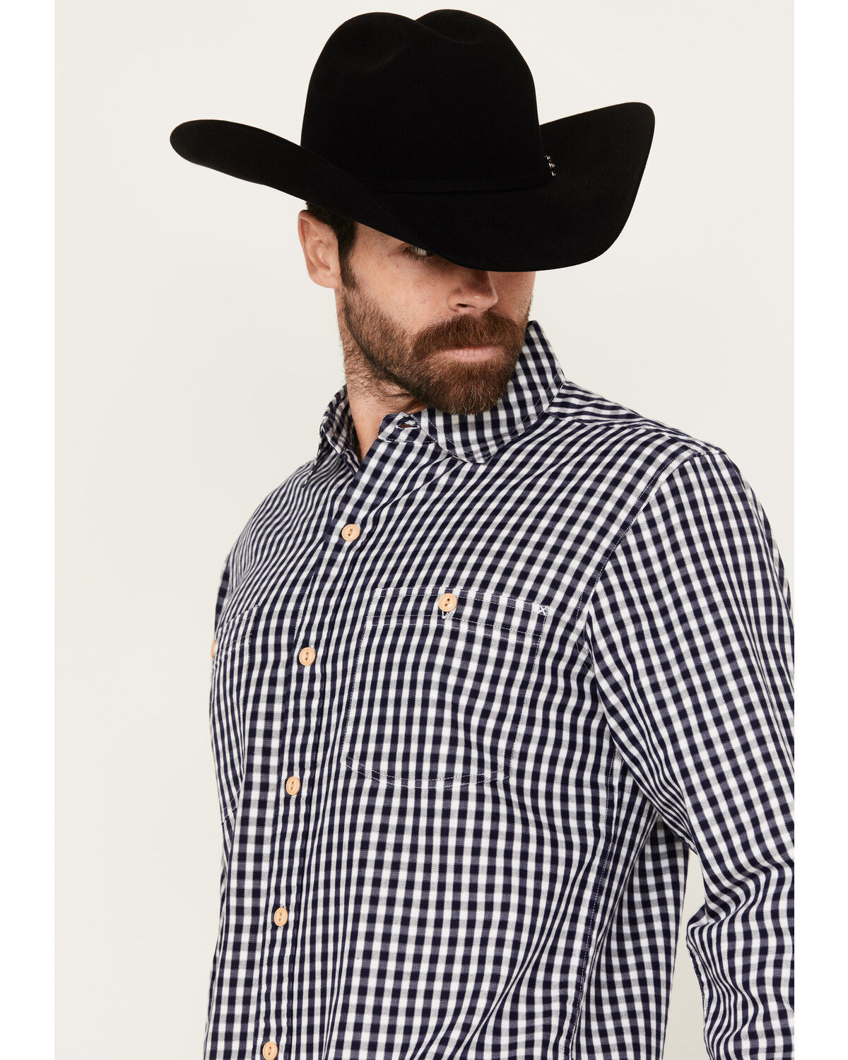 Image #2 - Resistol Men's Northway Checkered Print Long Sleeve Button-Down Western Shirt, Navy, hi-res