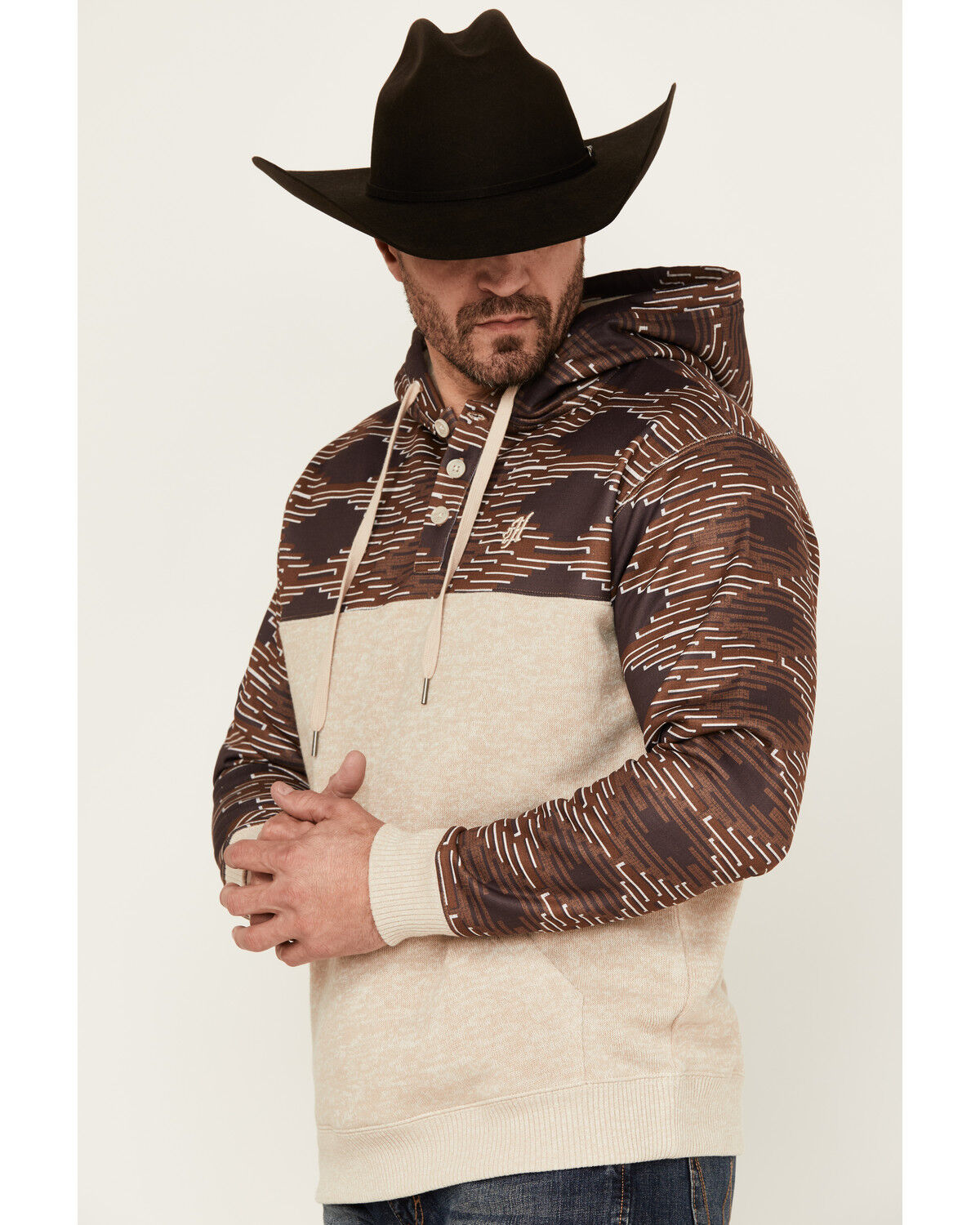 Image #2 - Hooey Men's Jimmy Southwestern Block Hooded Pullover, Cream, hi-res