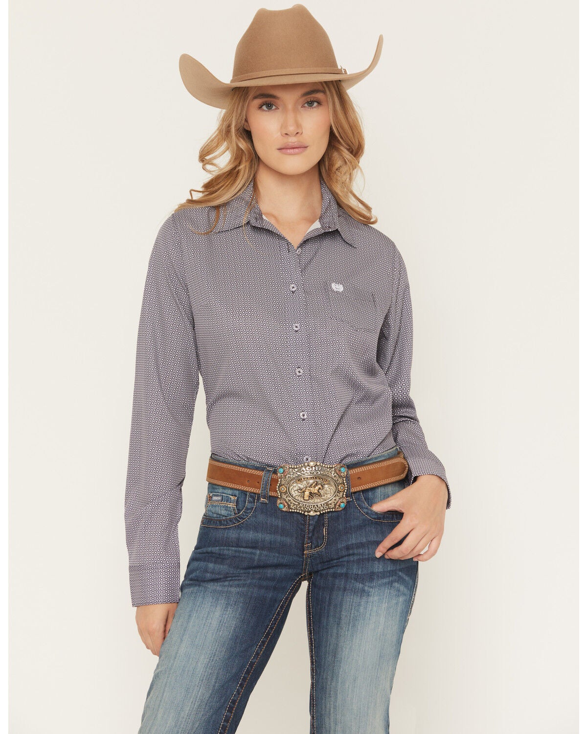 Image #1 - Cinch Women's Geo Print ArenaFlex Long Sleeve Button-Down Stretch Western Shirt, Purple, hi-res