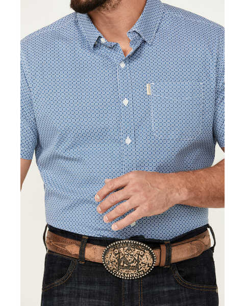 Image #3 - Ariat Men's Miller Geo Print Short Sleeve Button-Down Stretch Western Shirt , Blue, hi-res