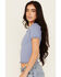 Image #2 - Fornia Women's Solid Lettuce Edge Short Sleeve Tee, Blue, hi-res