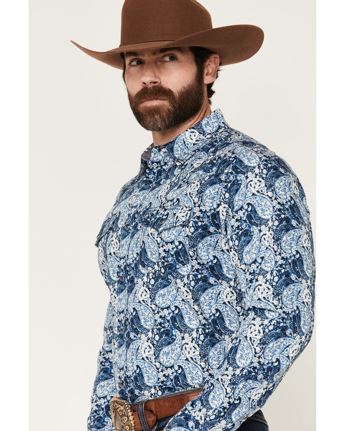 Image #2 - Cody James Men's Escape Route Paisley Print Long Sleeve Snap Western Shirt, Light Blue, hi-res