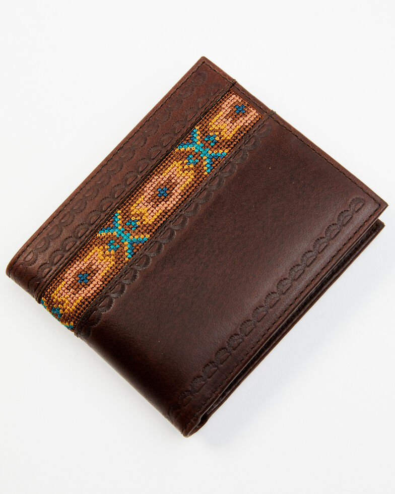 Cody James Men's Southwestern Cross Stitch Bifold Wallet, Brown, hi-res