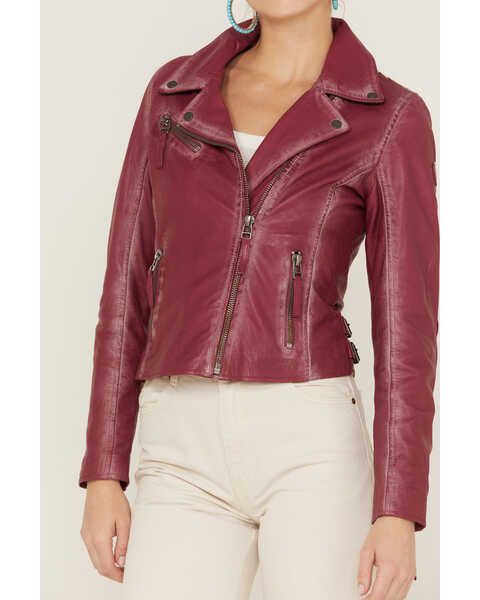 Image #3 - Mauritius Women's Christy Scatter Star Leather Jacket , Hot Pink, hi-res