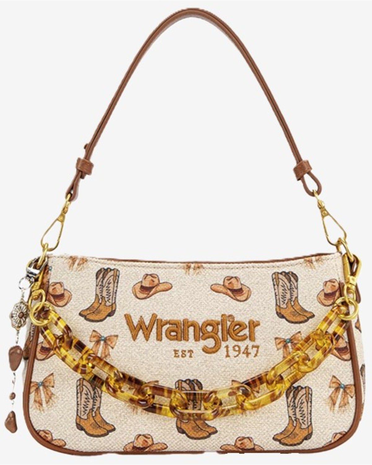 Wrangler Women's Rodeo Icons Western Baguette Shoulder Bag, Tan, hi-res