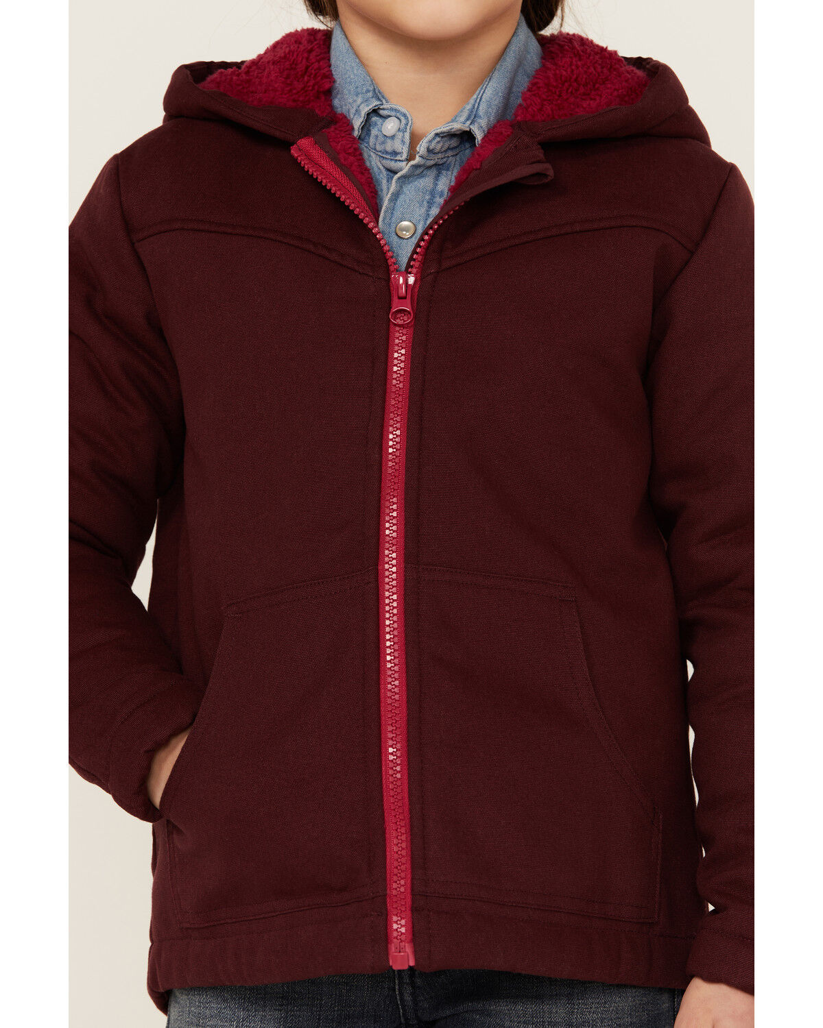 Image #3 - Shyanne Girls' Canvas Hooded Jacket, Burgundy, hi-res