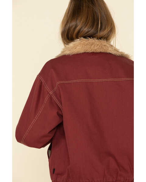 STS Ranchwear Women's Hally Rose Faux Fur Denim Jacket , Maroon, hi-res