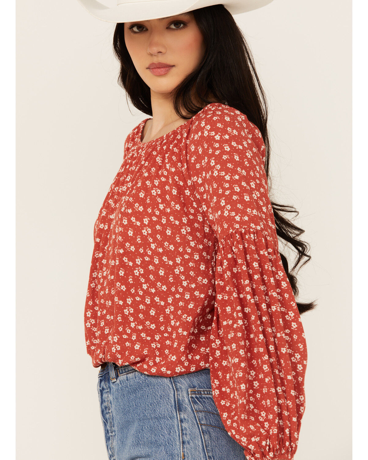Image #2 - Wild Moss Women's Ditzy Floral Print Long Sleeve Shirt, Rust Copper, hi-res