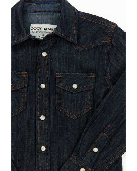 Image #2 - Cody James Toddler Boys' Foothill Denim Long Sleeve Pearl Snap Western Shirt, Dark Wash, hi-res