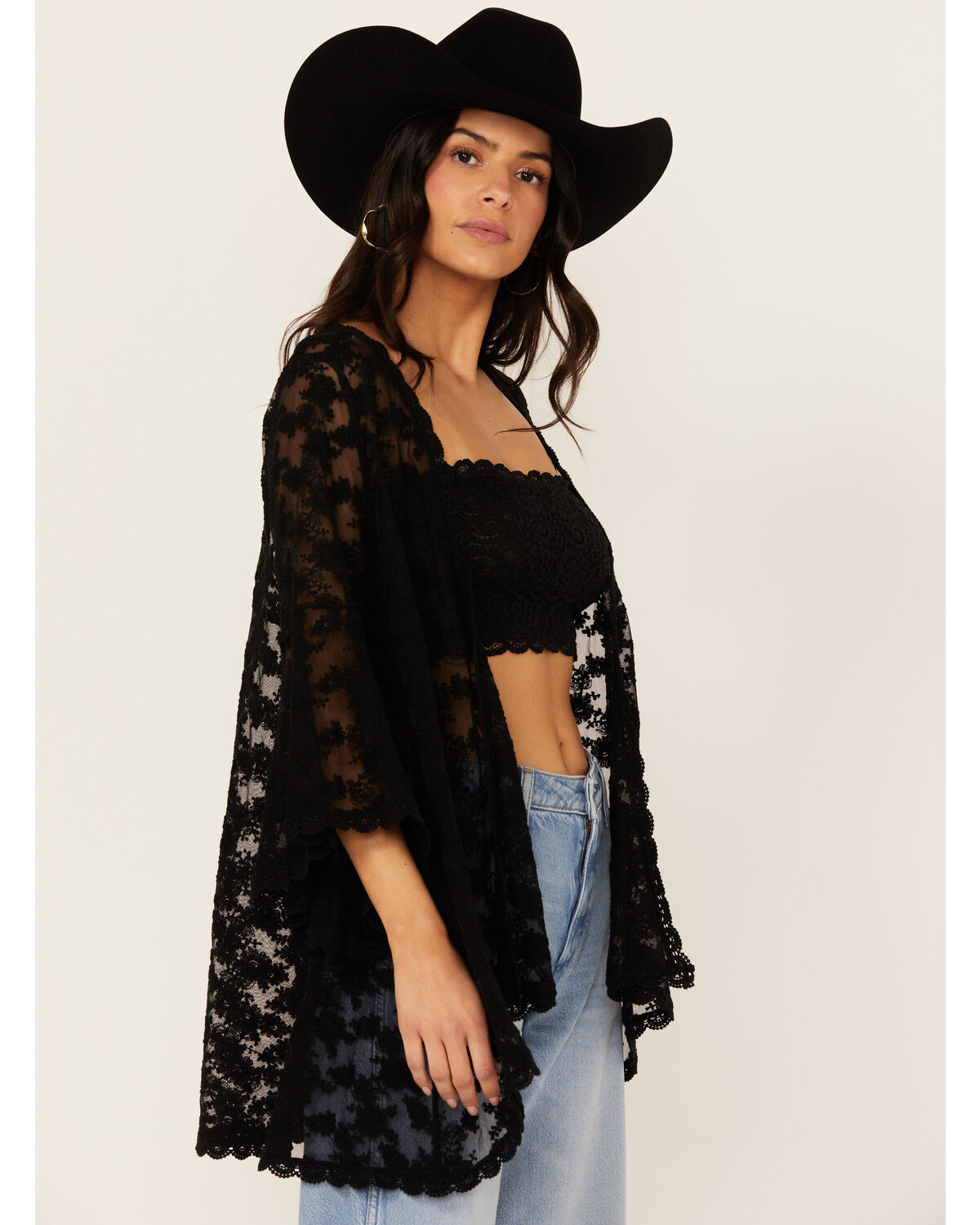 Image #2 - Cotton & Rye Women's Lace Kimono, Black, hi-res