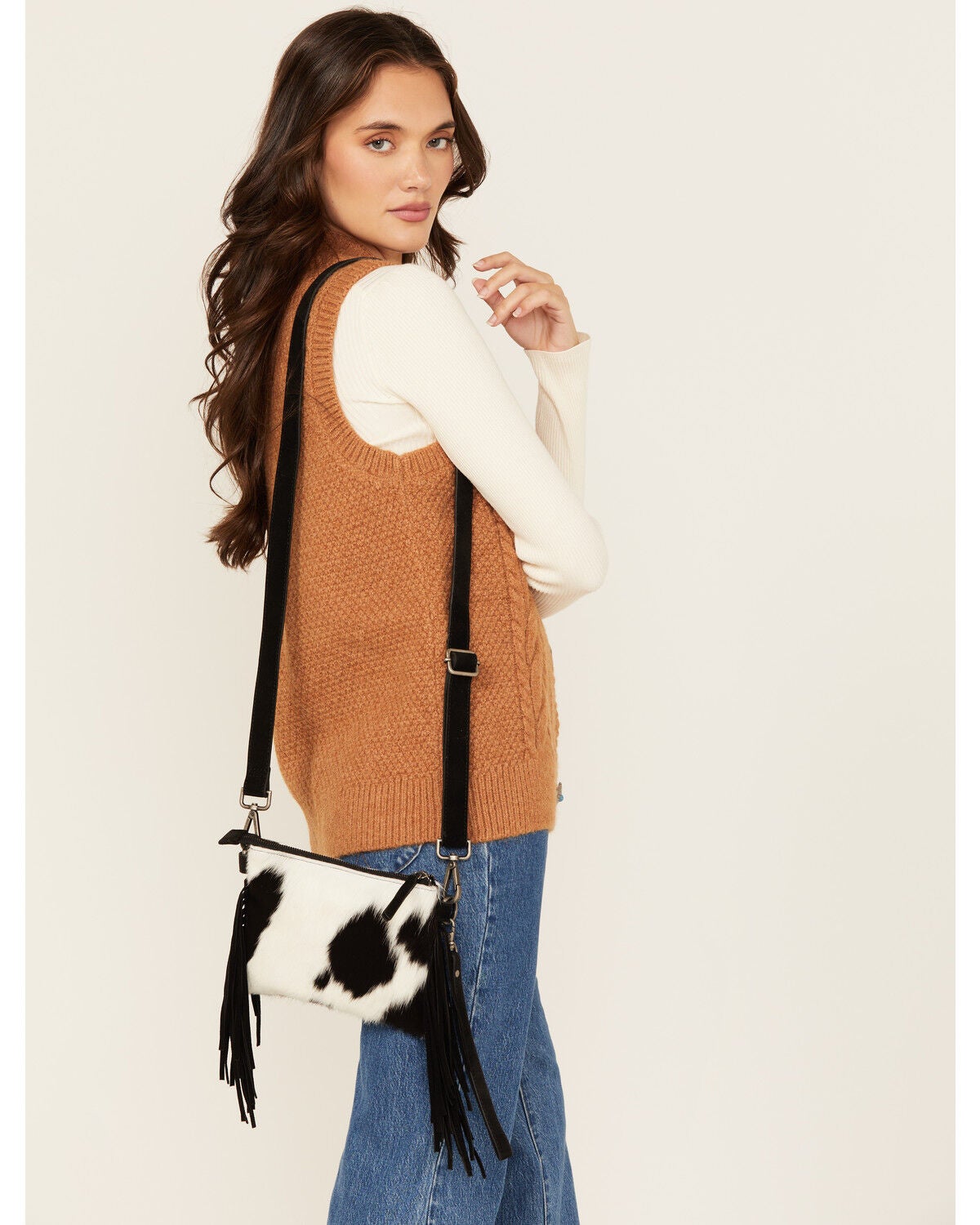 Shyanne Women's Meadow Hairon Leather Crossbody Bag, Black, hi-res