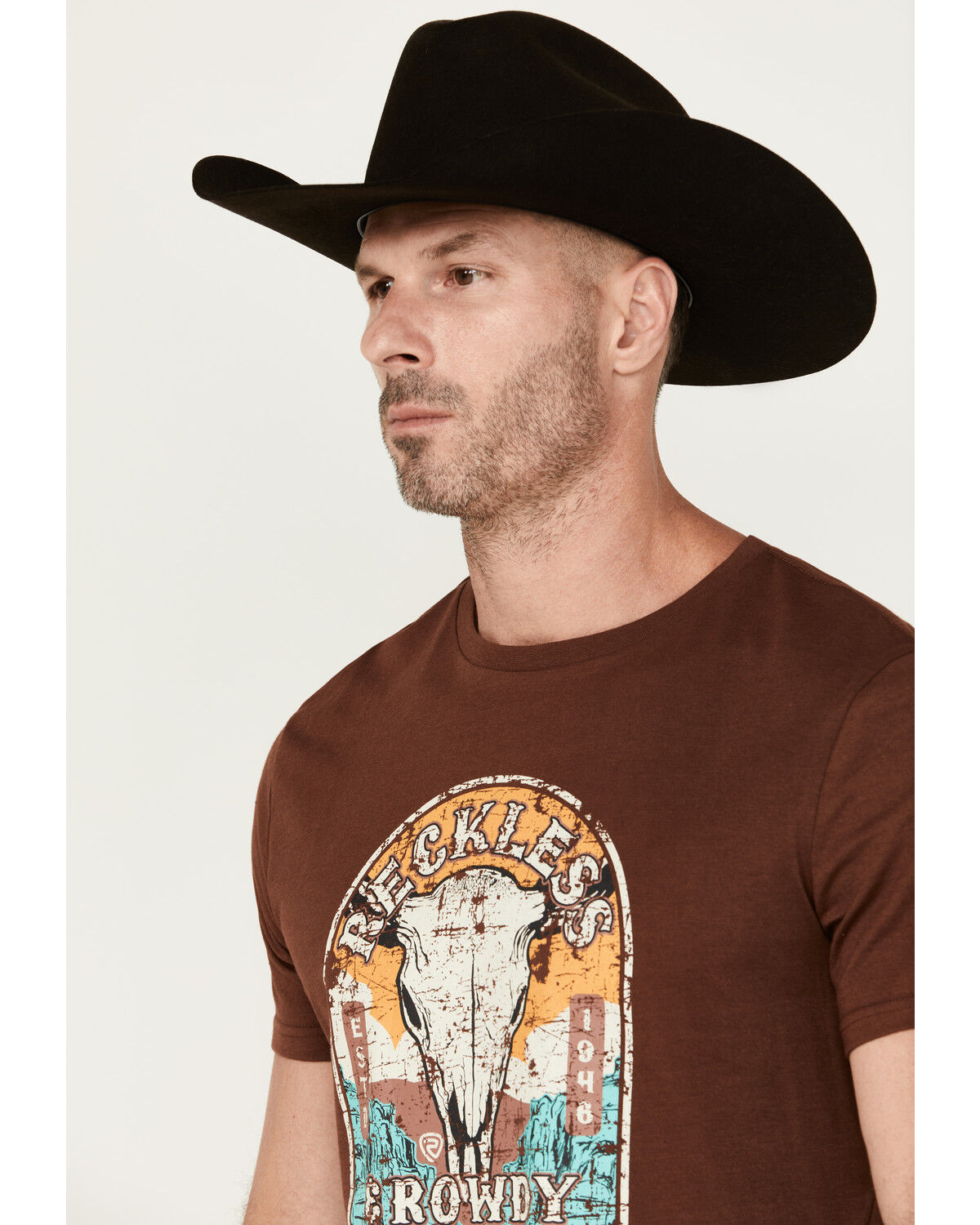 Image #2 - Rock & Roll Denim Men's Boot Barn Exclusive Reckless & Rowdy Short Sleeve Graphic T-Shirt, Brown, hi-res