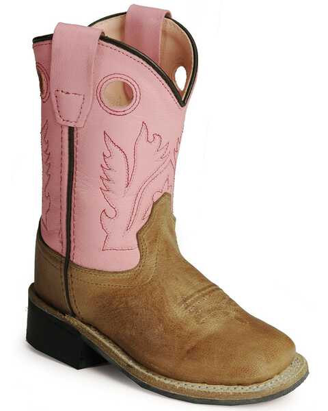 Old West Toddler Girls' Pink Cowgirl Boots - Square Toe, Tan, hi-res