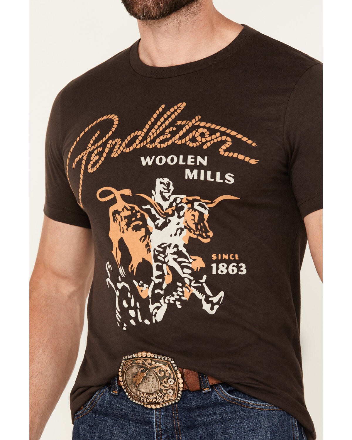 Image #3 - Pendleton Men's Boot Barn Exclusive Steer Rodeo Short Sleeve Graphic T-Shirt, Brown, hi-res