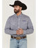 Image #1 - Wrangler Men's Printed Logo Long Sleeve Button-Down Western Shirt, Navy, hi-res