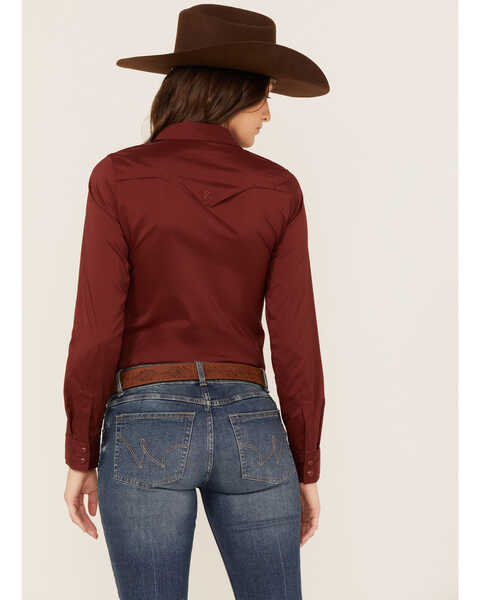 Image #4 - RANK 45® Women's Riding Solid Long Sleeve Snap Western Shirt, Fired Brick, hi-res