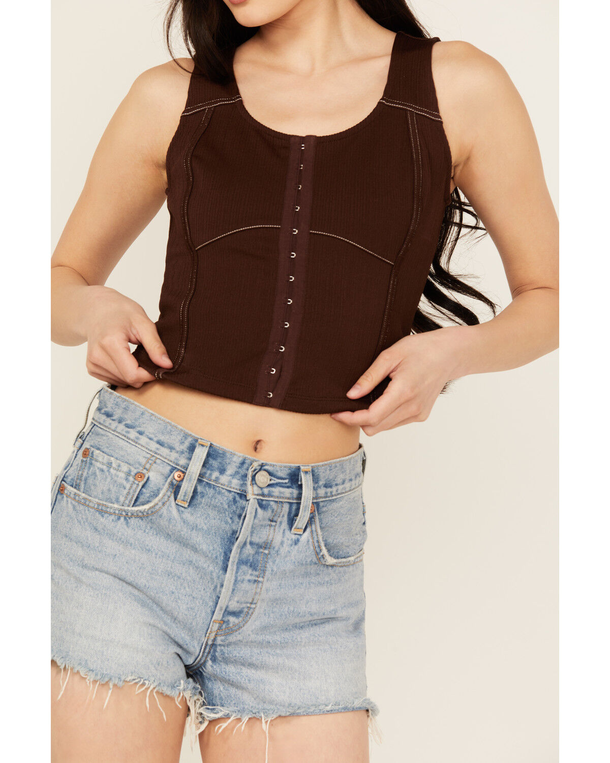 Image #3 - Shyanne Women's Corset Tank, Dark Brown, hi-res