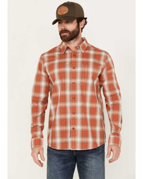 Brothers and Sons Men's Houston Plaid Print Long Sleeve Button Down Western Shirt, Orange, hi-res