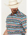 Image #2 - Rodeo Clothing Men's Southwestern Print Short Sleeve Snap Stretch Western Shirt, Blue, hi-res
