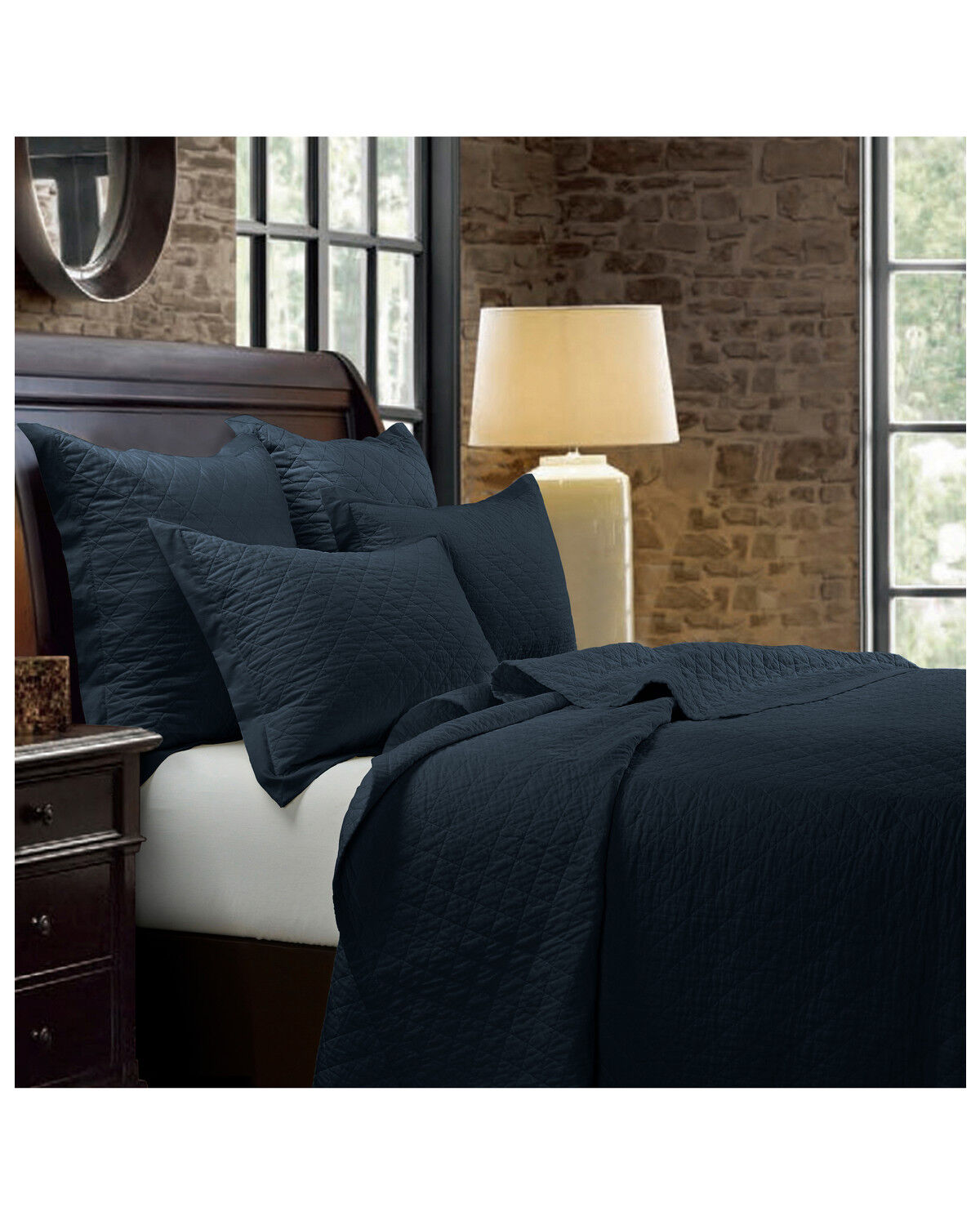 Image #1 - HiEnd Accents Diamond Quilt 3pc Set - King, Navy, hi-res