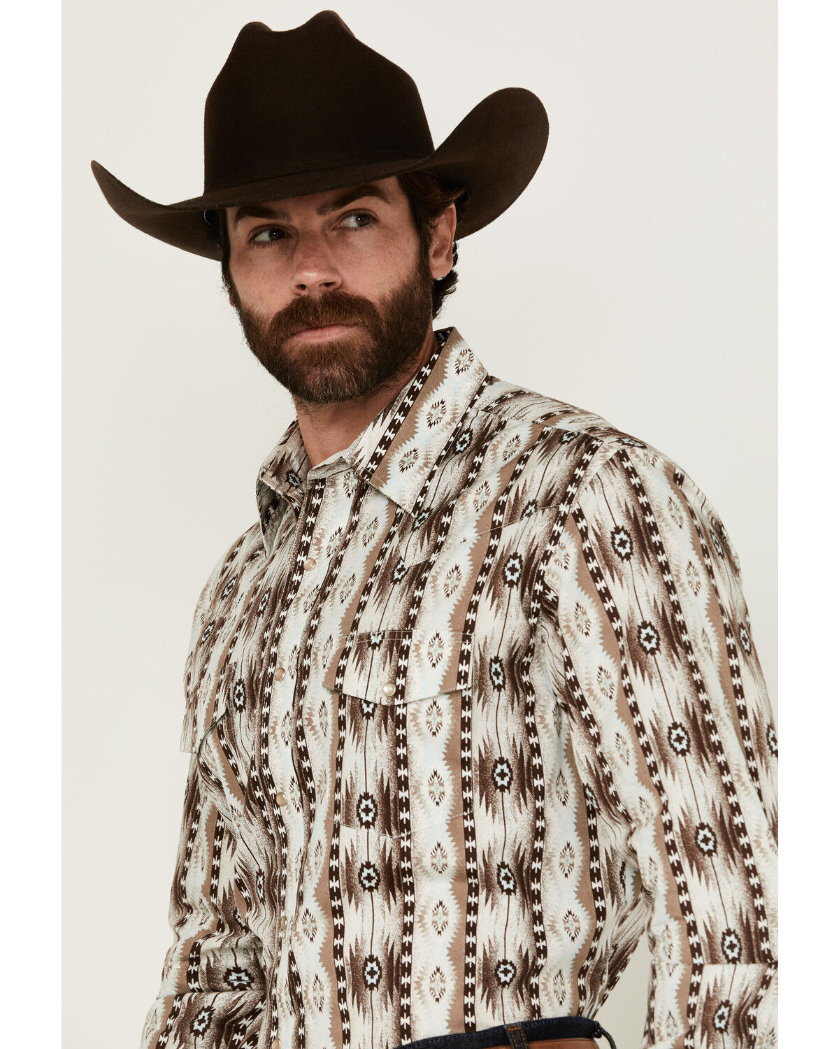 Image #2 - Wrangler Men's Checotah Southwestern Print Long Sleeve Snap Western Shirt - Tall, Brown, hi-res
