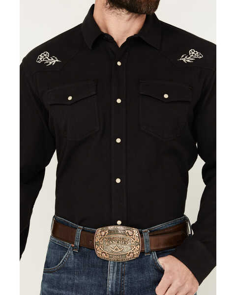 Image #3 - Ariat Men's Sendero Skull Embroidered Long Sleeve Snap Western Shirt , Black, hi-res