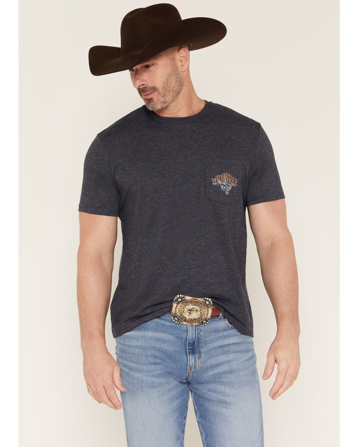 Image #1 - Wrangler Men's Cowboy Short Sleeve Graphic T-Shirt, Navy, hi-res