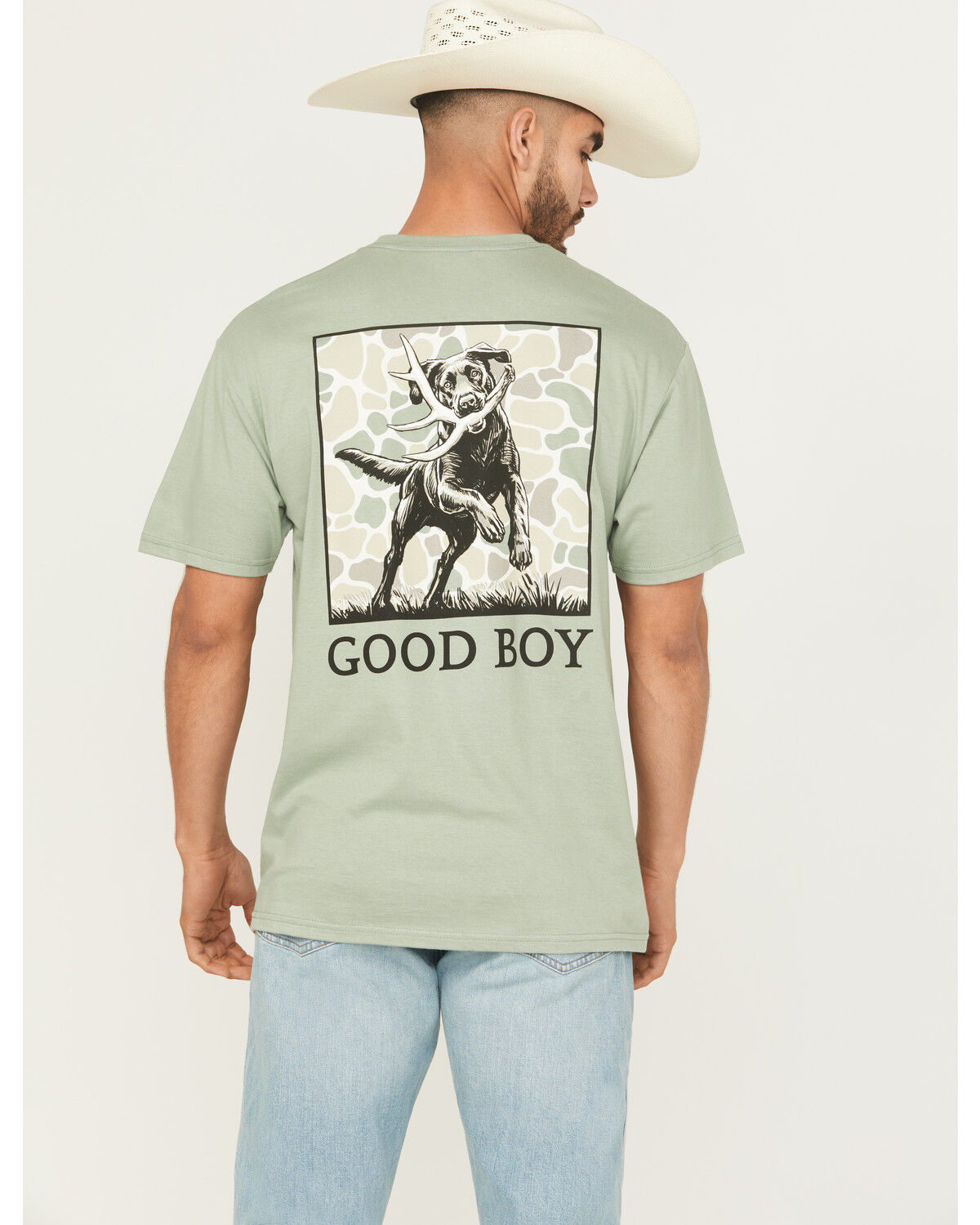 Image #1 - Buckwear Men's Good Boy Shed Fetch Short Sleeve Graphic T-Shirt, Sage, hi-res